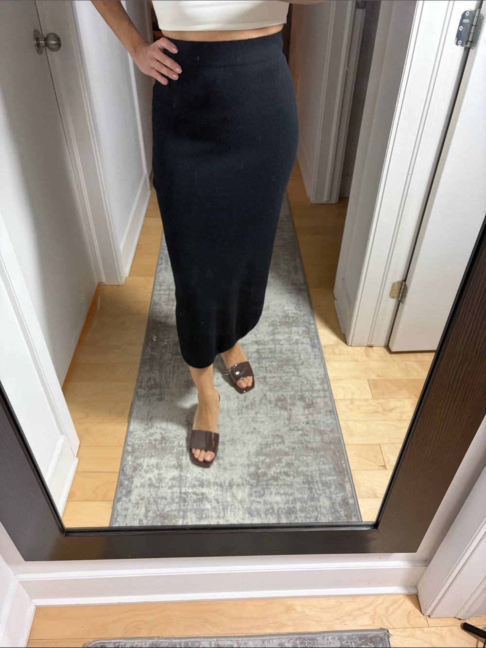 Babaton Black Wool Midi Pencil Skirt